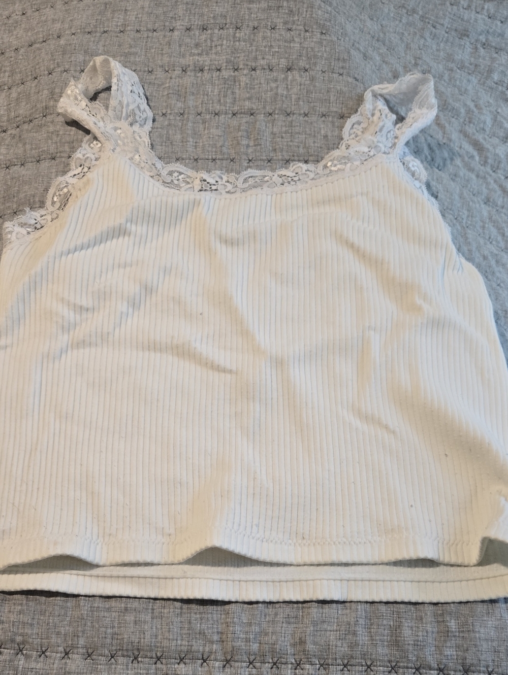 Lace-Trim Ribbed Tank Top - White